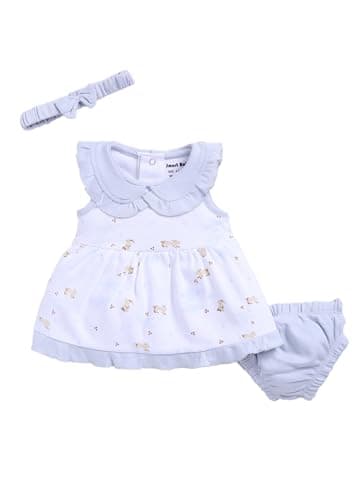 Smart Baby Cotton Frock Set for Baby Girl – Stylish Soft Dress Rabbit Print & Frill Collar | Pack of 1 (in, Age, 0 Months, 3 Months, Regular, Blue)