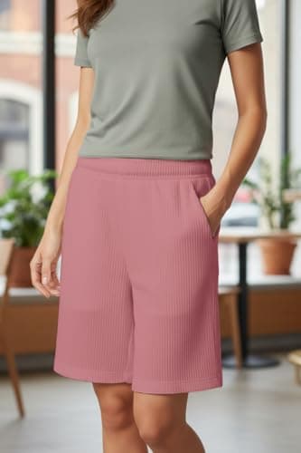 Women's Polyester Solid Pattern Relaxed Fit Outdoor Shorts with Above Knee Length High Rise Waist and Two Pockets || Unisex Shorts || Plus size || Strong Elastic (IN, Numeric, 32, Regular, Pink) 5