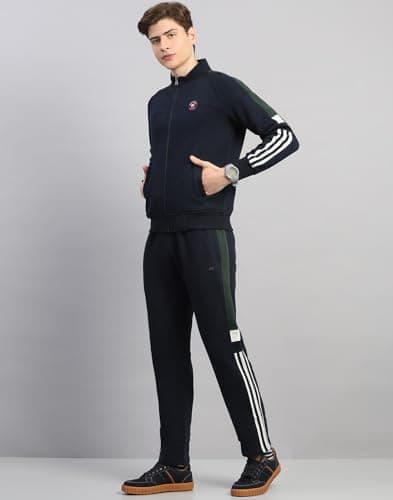 Monte Carlo Men's Regular Fit Solid Round Neck Full Sleeve Tracksuit| Men Track Suit | Stylish Sportswear Set with Jacket and Lower | Activewear Set For Men's Navy Blue M 2