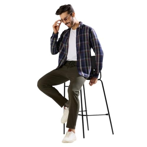 TRUE COLORS OF INDIA TCI Men's Travel Pants Casual Pant – Linen Cotton Lycra Joggers/Trousers with Elastic Waistband & Drawstring, Button & Zip Closure, 4 Pockets, Lightweight Bottomwear Green 4