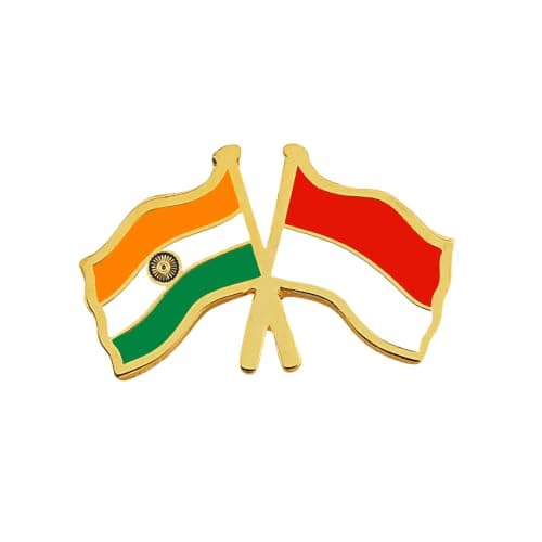 India & Indonesia Twin Flag Brass Lapel Pin | Premium Enamel Brooch for Men & Women | National Friendship Badge | Suit, Blazer & Jacket Accessory | Patriotic Gift, Flag Pin for Events & Functions
