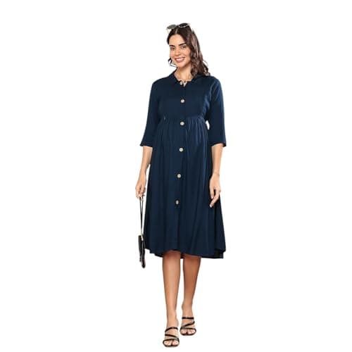 MomToBe Women's Rayon Maternity Dress/Pregnancy Dress/Easy Breastfeeding Dress/Feeding Dress/Western Dress with Zippers for Nursing Pre and Post Pregnancy (Teal Green ; Large)