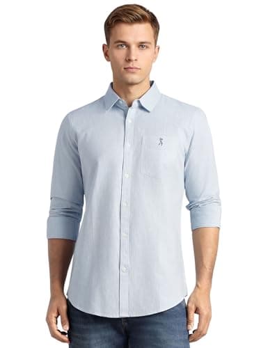 Thomas Scott Men's Cotton Linen Shirt | Slim Fit Long Sleeves | Spread Collar | Solid Casual Shirt | Cricket Club Collection (CCSH108_SkyBlue_XL)