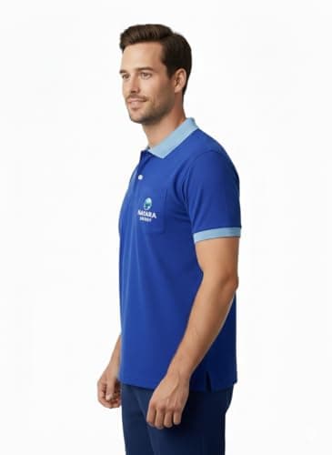 Nayara Energy Men's Polo T-Shirt, Royal Blue with Light Blue Collar and Sleeve Trim, Short Sleeve with Chest Pocket (in, Alpha, M, Regular) 3