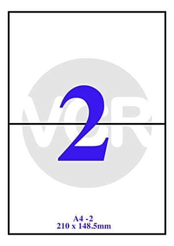 VCR A4 Size White Self Adhesive Label/Sticker for Printer (Inject/Copier/Laser) - 2 Sticker Per Sheet - 25 Sheets Pack
