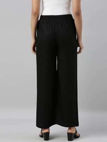 Go Colors Solid Viscose Basic Palazzo for Women | Mid Rise, Side Pockets, Black_LPZ7_Black_M 4
