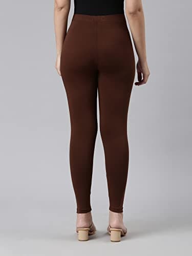 GO COLORS Soft Cotton Stretch Cropped Leggings for Women | Breathable, Mid Rise, Dark Brown 4