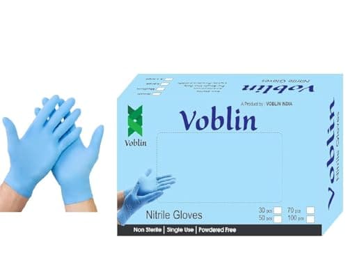 Voblin Nitrile Next-Gen Smooth Disposable Powder Free Examination, Surgical & General Gloves_Pack of 100_Medium (Blue)