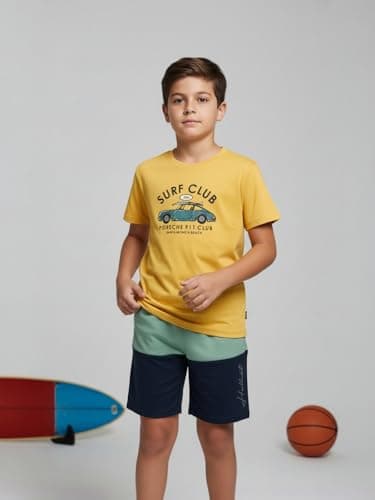 HELLCAT Boys Printed Round Neck T-Shirt with Shorts Set | Multicolor | Pack of 3_Mustard_9-10Years 2