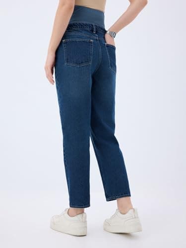 Maternity Denim Jeans for Women | Over The Bump Stretchable Belly Panel | Comfortable Pregnancy Wear | Regular Fit Casual Jeans (in, Alpha, L, Regular, Denim Blue) 5
