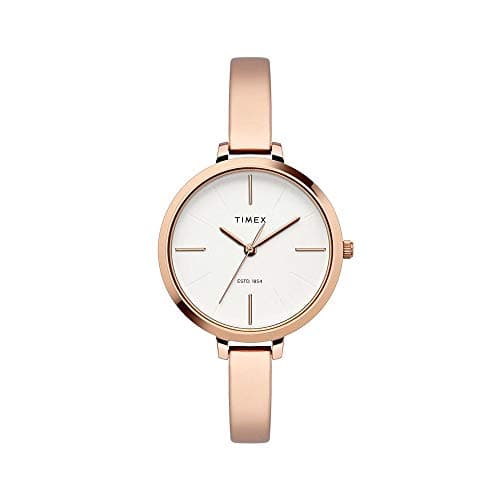 TIMEX Analog Watch for Women with Silver Round Dial & Rose Gold Brass Bracelet Band Water Resistant Women's Wrist Watches - TWEL12804