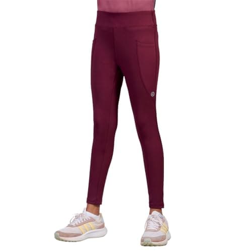 Dripmov Girls Premium Activewear Wine Tights | Wide Waistband for Extra Comfort | All Day Sports Leggings | Stretchable | High Waist Leggings for Girls - Regular Fit (10 to 12 Years)