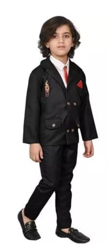 Akshita Trading Boys Festive & Party, Wedding, Formal Blazer, Shirt and Trouser Set (3-4 Years, Black) 2
