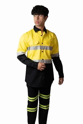 TheStoreIndia Dual Color (Orange & Blue) Men's Cotton Full Sleeves Uniforms, Men's Technician/Worker/Automobile/Industrial Uniform Shirt (IN, Alpha, L, Regular, Yellow) 3
