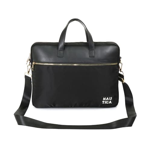 Nautica Unisex 14 Inch Laptop Bag | Premium Polyester and Reinforced Metal Hardware Laptop Messenger | Unique Logo and Trolley Strap Briefcase for Business Travel | BLACK