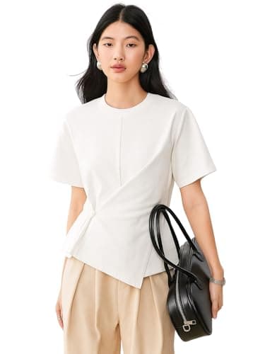 Zilcon Woman Half Sleeve Round Neck Womens Tops Beach Vacation Fashion Clothes 2025 Casual Summer Spring Winter Fall Outfits Tops (in, Alpha, L, Regular, White)