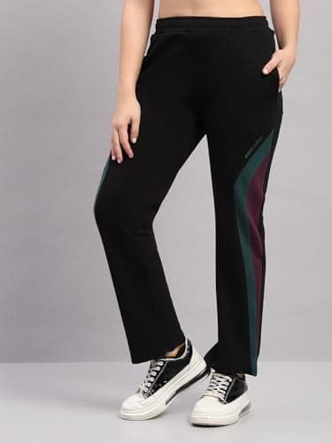 Monte Carlo Womens Regular Fit Solid Elastic Mid Rised Lower |Stretchable Track Pant for Ladies | Comfortable Casual Wear Jogger | Stylish Activewear Bottom for Women Black L (Pack of 1) 2