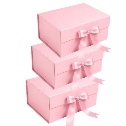 Aakriti Baby Pink Gift Box Set (Pack of 3) | Foldable Luxury Hamper Boxes with Satin Ribbon Closure | Premium Matte Finish | 18 x 17 x 9 cm | Ideal for Wedding, Birthday & Festive Gifting