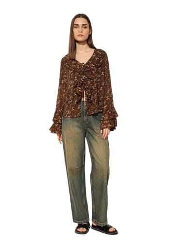 ONLY Women's Floral Print Regular Fit Brown Top