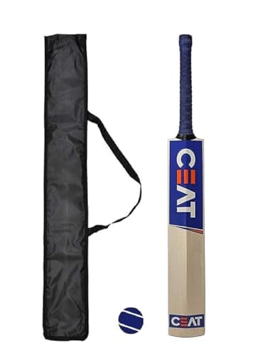 Ske Solid Popular Willow Cricket Bat for All Tennis Balls (Natural, Full Size), Wood, Multicolour (Cricket Bat with Tennis Ball and Cover)