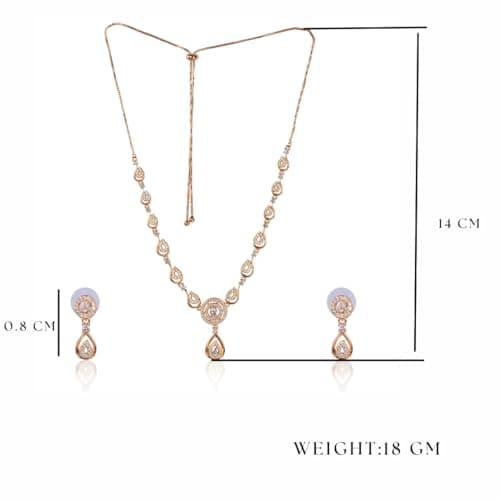 Nilu's Collection Stylish 18k Rose Gold Plated American Diamond Chain Pendent Necklace & Earrings Set for Women | Luxury AD Pendant Gift Set for Women (Premium Set 1) (Rose Gold) 5