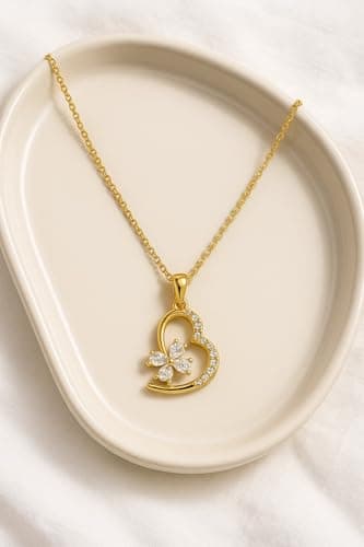 MEENAZ Jewellery Gold Heart Pendant Necklace for Women | Butterfly AD Stone Love Charm Locket | Adjustable Chains | Stylish Necklace Set | Anti Tarnish |Valentine Gift for Girls Woman Girlfriend 4