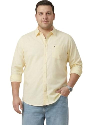 Thomas Scott Men’s Regular Fit Solid Casual Shirt | 100% Cotton | Long Sleeve Spread Collar Shirt for Men (TS1075_Yellow_4XL)