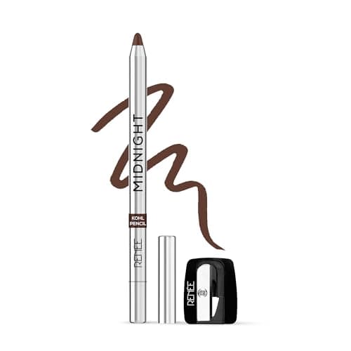 RENEE Midnight Kohl Pencil- Brown | Waterproof, Smudge-proof Kajal With Sharpener | Matte Finish, Long-lasting Upto 24 Hours | One-swipe Application With Vitamin E | 1.5 g