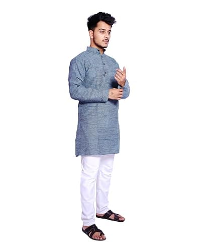 Aaryavar Men's Khadie Cotton - Kurta Pyjama Set (Slate Grey, XL) 3