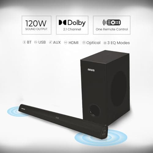 Aiwa Signature Sound | Soundbar with Bluetooth V5.3 and Powerful Bass, 5.25 Inches Subwoofer, 2.1 Channel with Remote Control, SD Card HDMI AUX USB 120W Surround Sound | KANDO - AW-SSB120 (Black) 3