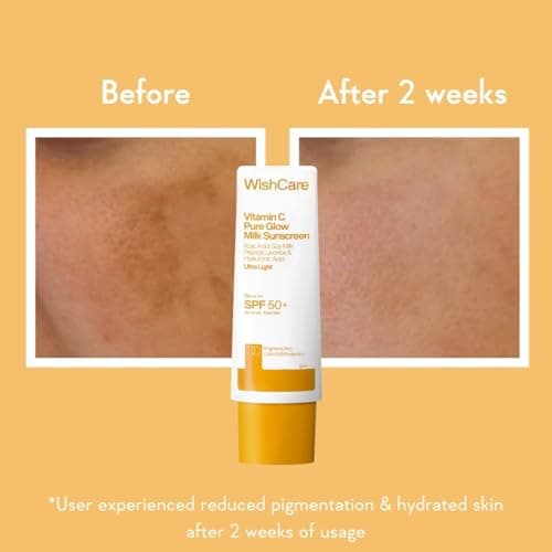 WishCare Vitamin C Pure Glow Milk Sunscreen with SPF 50 PA++++ In-Vivo Tested | Glowing Skin with Broad Spectrum Protection | Ultra Lightweight, Oil Free & No White Cast | For All Skin Types | 50ml 3