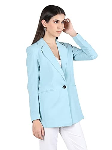 CHKOKKO Women Solid Regular Fit Stylish Formal Blazer Blue L 4