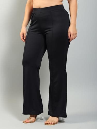 Plus Size Bell Bottom Lightweight Trouser for Women | Boot Cut Pants for Office Wear Black 3