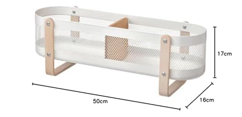 Ikea RISATORP Desk Organiser, White Metal Mesh with Wooden Handles, 50x16x17 cm 5