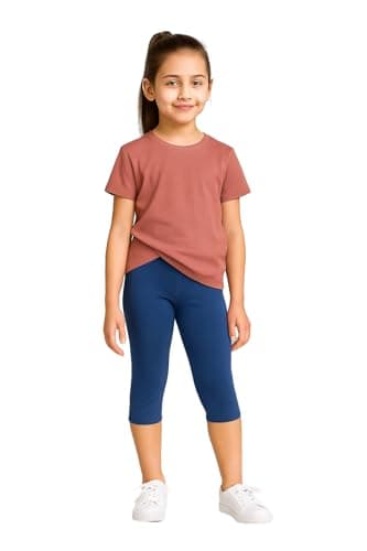 CHARM N CHERISH Girls Cotton Blend Leggings, 3/4th (in, Age, 11 Years, 12 Years, Regular, Navy Blue)
