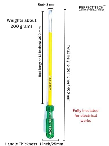 PERFECT TECH 12 Inch Rod (300x8mm) Screwdriver | Steel 2 in 1 Screw Driver | Electrical Works | Hand Tools | Screwdriver Set Tools Kit | Green & Yellow (812) 2