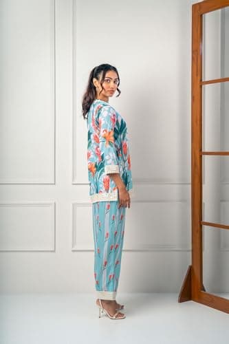 India Circus by Krsnaa Mehata Blue Floral Floats Co-Ord Set Size 36 for Women Stylish Kurta Set Ethnic Printed Co-Ord Set 3