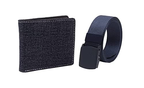 Mundkar Nylon Belt & Denim wallet combo Gift Set. (Blue wallet - Blue Belt)