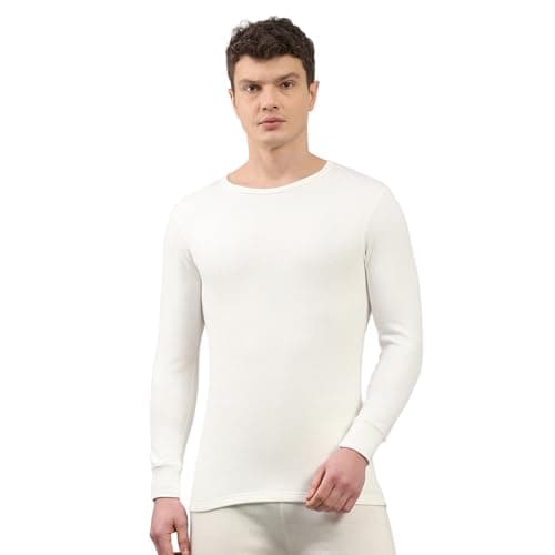 Monte Carlo Mens Regular Fit Solid Full Sleeve Round Neck Thermal Vest | Men Thermal Vest for Winter | Warm Inner Wear Top | Soft Stretchable Comfortable Body Warmer for Men White 3XL
