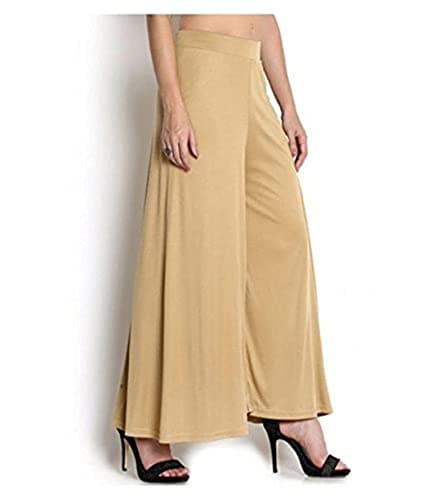 Lovely India Fashion Full Stretchable Solid Regular Shining Malai Palazzo for Womans and Girls Golden 2XL 2
