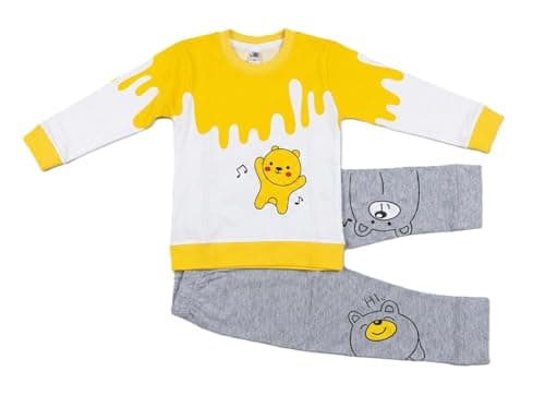 RIZZQ Kids Full Sleeves Summer Round Neck Dress for Boys | Lightweight Cotton Boys Clothing Set | Breathable Top & Bottom Set for Kids | Comfortable Regular Fit (0–5 Years) (DANCING BEAR, 1-2 Y) 2
