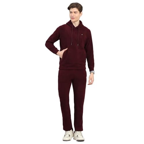 Monte Carlo Men's Regular Fit Solid Hooded Full Sleeve Tracksuit| Men Track Suit | Stylish Sportswear Set with Jacket and Lower | Activewear Set For Men's Wine XL