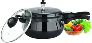 Premier Cucina Trendy Black Hard Anodized Induction Bottom Handi Pressure Cooker 3 Litre with Glass Lid | Non-Toxic Non-Stick | Gas and Induction Compatible | 5 Year Warranty