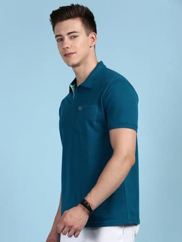 Lux Cozi Men's Half Sleeve Soild Casual T-Shirt with Chest Pocket_COZI_2122_EMRAD_L_1PC Emerald 3