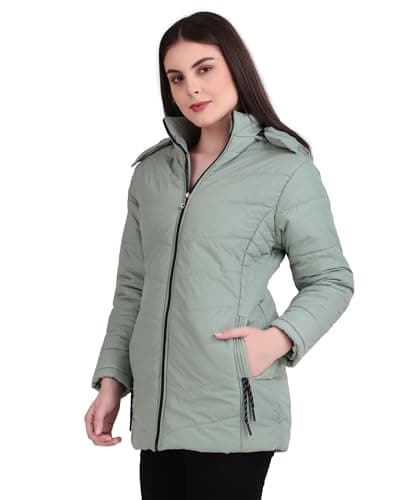Brazo Women’s Winter Hooded Puffer Jacket with Warm Padding & Zipper Pockets (IN, Alpha, M, Regular, Pista) 2