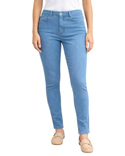 DHYANAM Women’s Black Skinny Fit Jeans | High Stretch Slim Denim Pants | Mid Rise Skin Tight Jeans for Casual (in, Numeric, 38, Regular, Sky Blue)