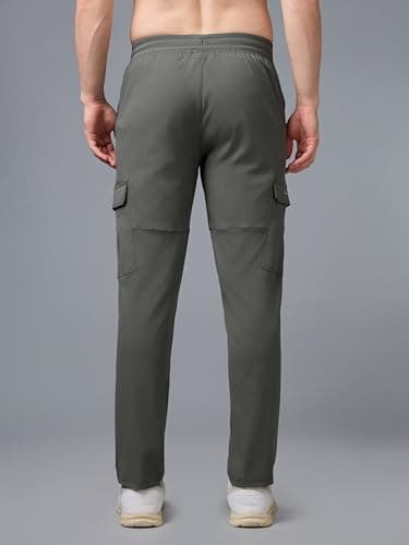 TECHNOSPORT Men's Solid Straight Fit Cargo Pants TS Flexi 4 Pocket Polyester Quick Dry Elasticated Drawstring for Gym Travel Running Workout Olive 4