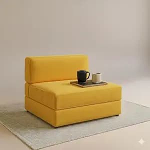 PUM PUM 2-Seater Sofa Cum Bed | EPE Foam Foldable Couch with Velvet Fabric & Washable Cover | Convertible Sofa Bed for Home, Living Room & Office Guests | 3 x 6 Ft (Yellow)