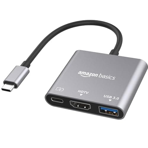 Amazon Basics 3-in-1 USB-C Hub with 4K HDMI, USB 3.0 Data Port, Power Delivery, Plug & Play, Compatible with MacBook Pro, iPad Pro, Laptops, Smartphones, and More