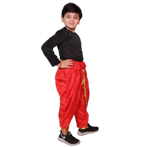 Kaku Fancy Dresses Red Dhoti For Kids, 7-8 Y, Unisex, Traditional, Polyester, Lightweight, Pull-On, Solid 6